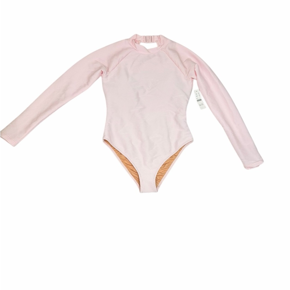 J. Crew Active Ribbed Long Sleeve One-Piece Swimsuit Rash Guard Pink NWT Size 6 - Picture 3 of 11